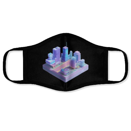 Miniature City - 3D Isometric Vaporwave Face Masks