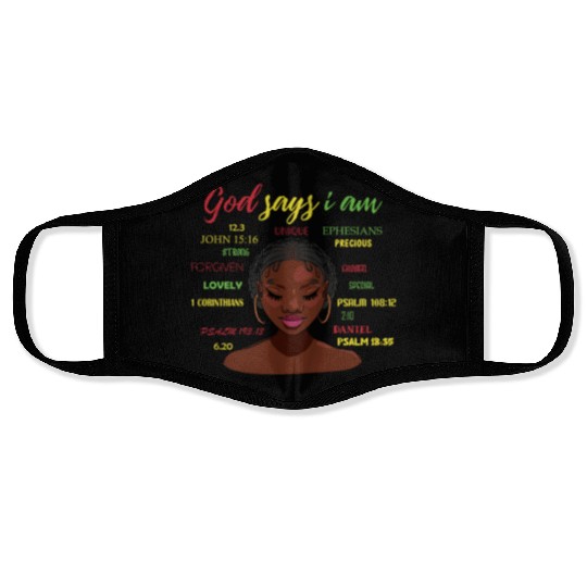 African American Girl God Says I Am Black Pride Face Masks