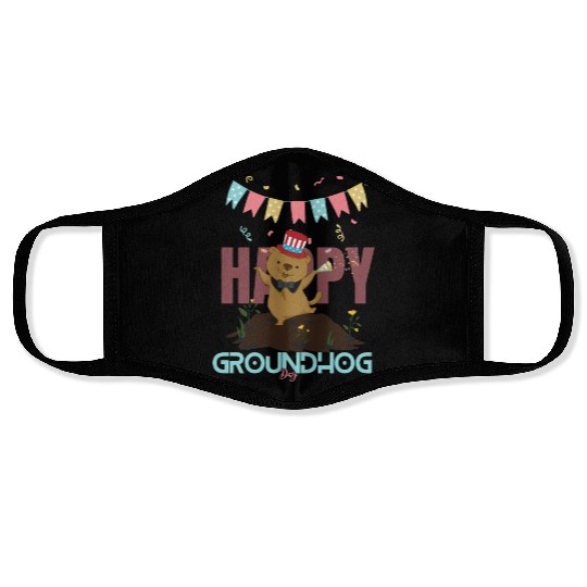 Happy Groundhog Day Face Masks