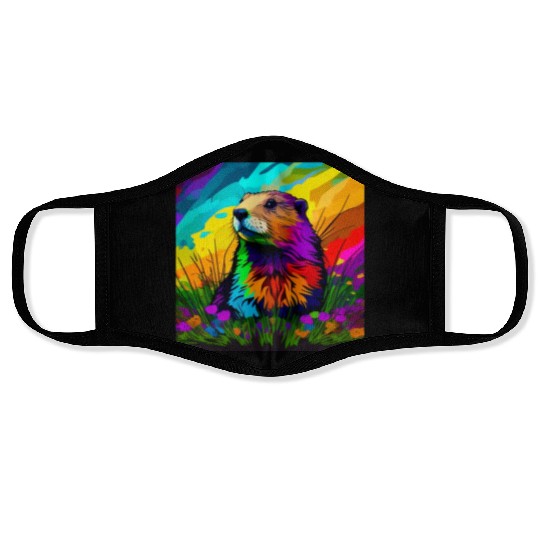 multicolor groundhog.groundhog day ,groundhog gift Face Masks