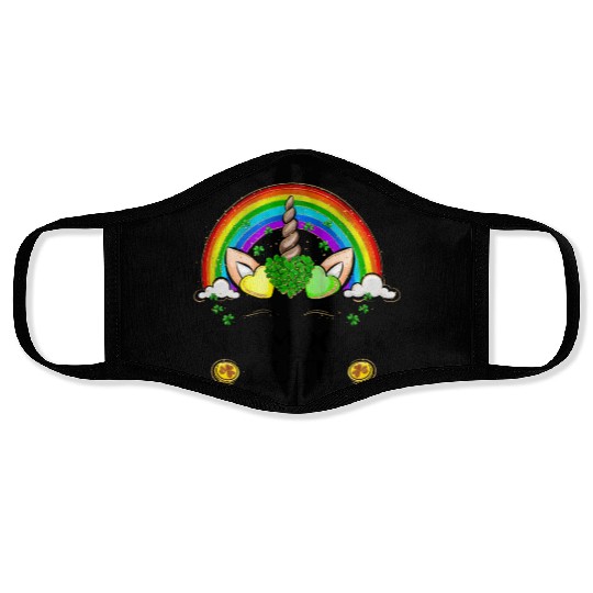 St Patricks Day Girls Shamrock Cutie Unicorn Face Masks