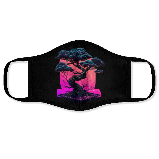 Synthwave Bonsai Tree Face Masks
