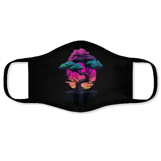Synthwave Bonsai Tree Face Masks