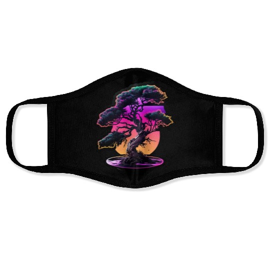 Synthwave Bonsai Tree Face Masks