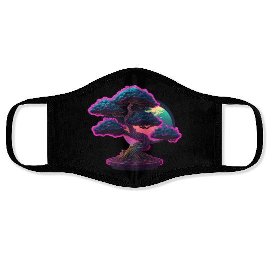 Synthwave Bonsai Tree Face Masks