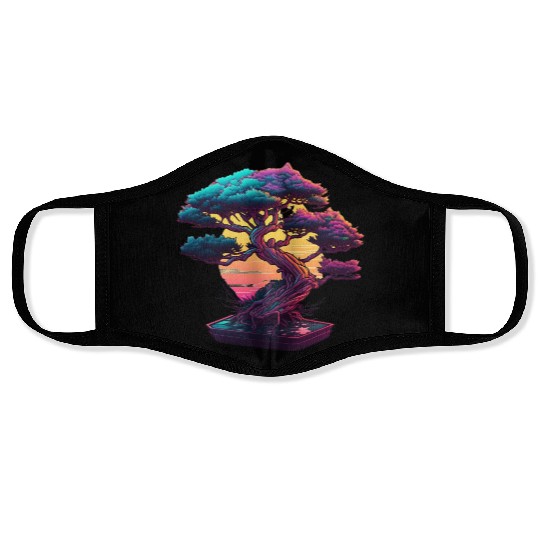 Synthwave Bonsai Tree Face Masks