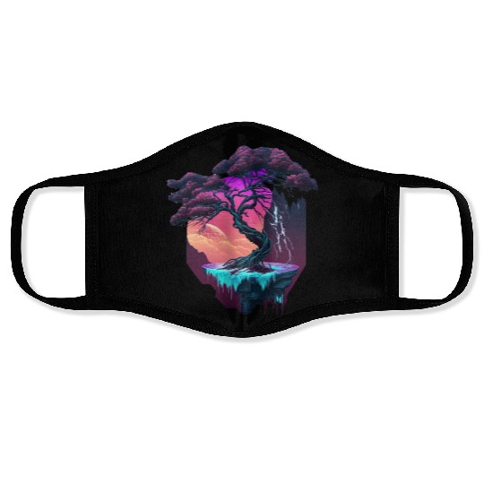 Synthwave Bonsai Tree Face Masks