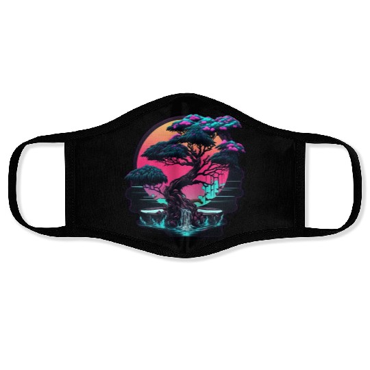 Synthwave Bonsai Tree Face Masks
