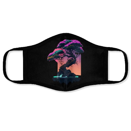 Synthwave Bonsai Tree Face Masks