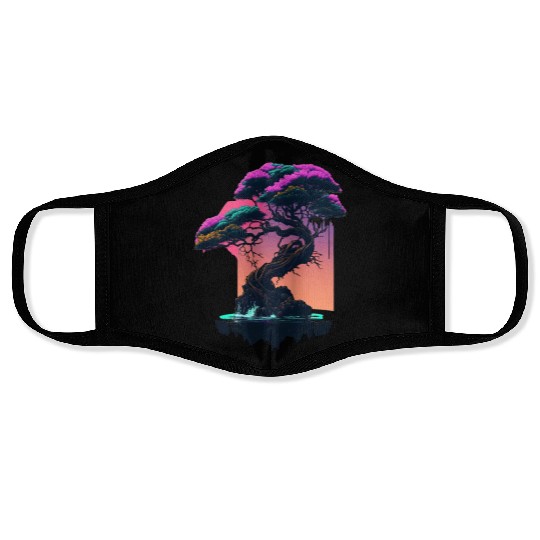 Synthwave Bonsai Tree Face Masks