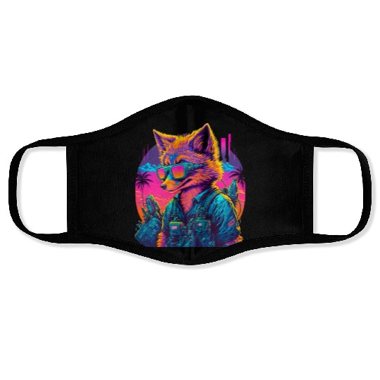 Retro Futuristic Synthwave Fox Face Masks