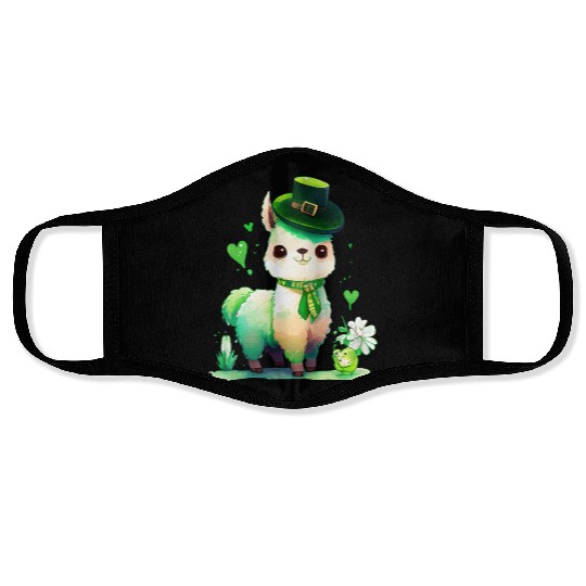 St Patrick's Day Irish Funny Llama Saint Patrick Face Masks