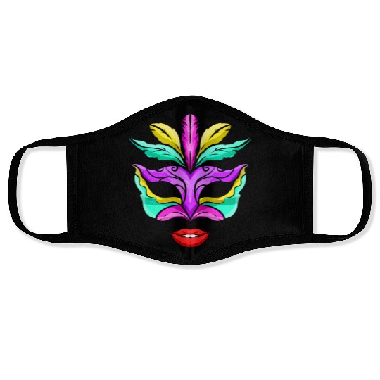 Purple, Green And Golden Mask With Red Lips For Face Masks
