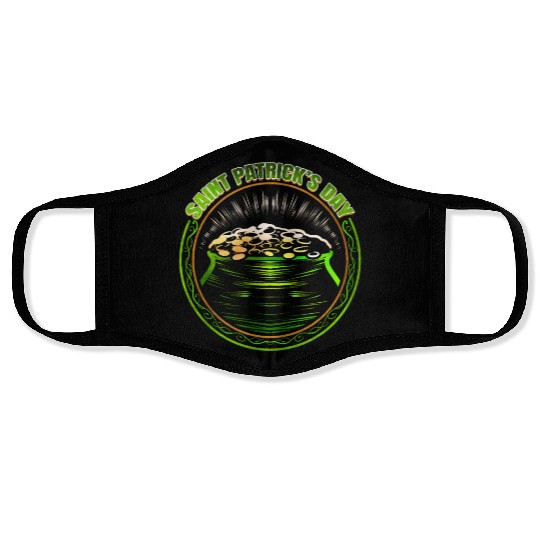 Pot Of Gold Logo For St Patricks Day Face Masks