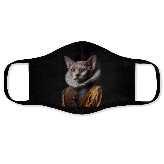 Black Queen Devon Rex Cat Breed Portrait Royal Ren Face Masks