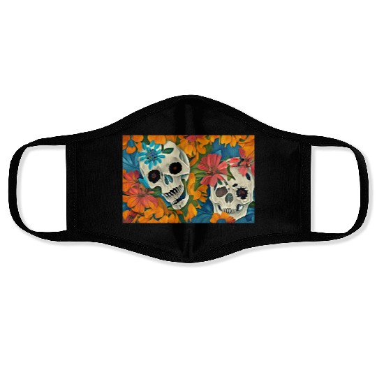 floral butterfly skull art illustration abstract Face Masks