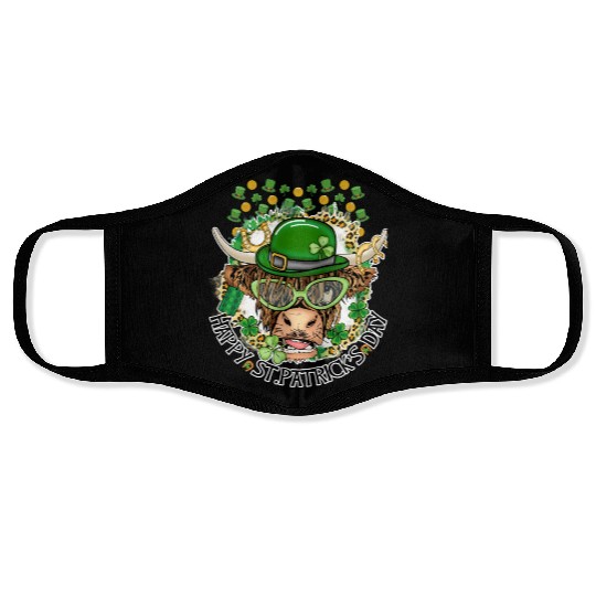 Happy St. Patrick's Day, Funny Cow, Hat and Gold Face Masks