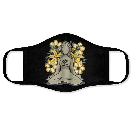 Positive Mediating Girl Flower Bouquet Zen Meditat Face Masks