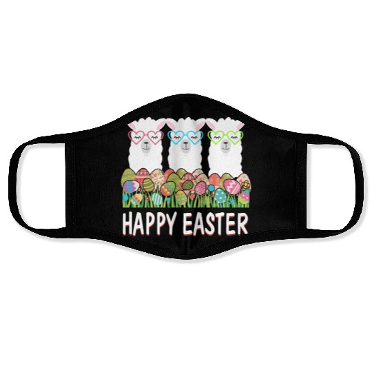 Happy Easter Eggs Easter Llama Alpaca Bunny Face Masks