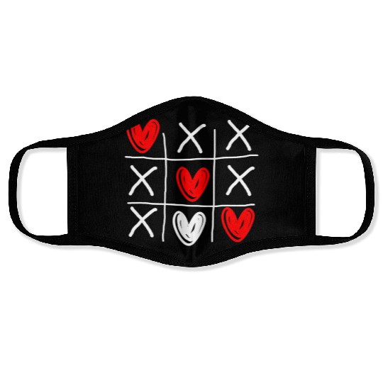 Cute Tic Tac Toe Hearts Valentines Day Face Masks