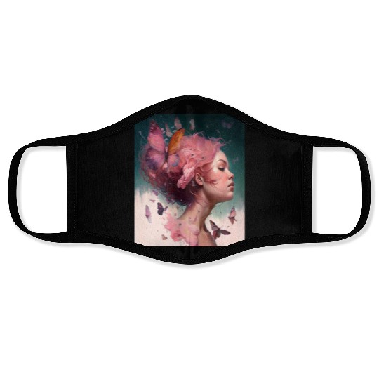 Breast Cancer Survivor Pink Flower Hair Girl Face Masks