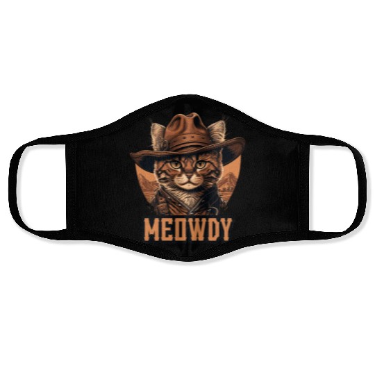 Meowdy - Funny Mashup Between Meow and Howdy - Cat Face Masks