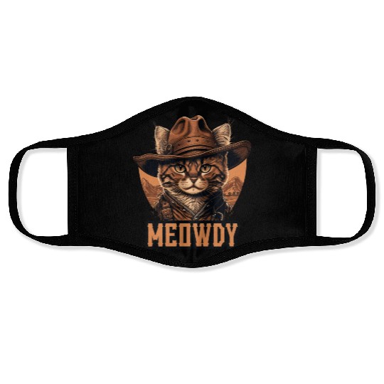 Meowdy - Funny Mashup Between Meow and Howdy - Cat Face Masks