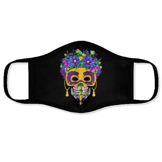El Dia De Los Muertos Mardi Gras Mask Flower Sugar Face Masks
