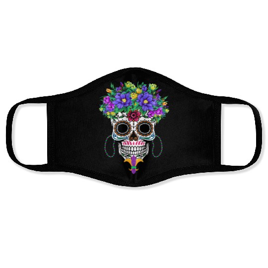 El Dia De Los Muertos Mardi Gras Costume Flower Face Masks