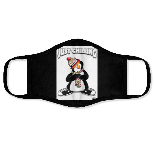 Just Chilling Penguin by Black Sheep Graphix Face Masks