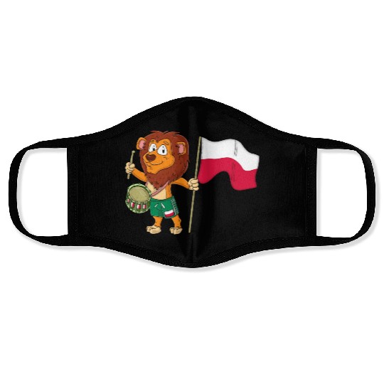 Lion with the Poland flag Face Masks