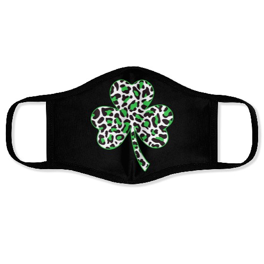 Cute Shamrock Leopard Print St Patricks Day Irish Face Masks