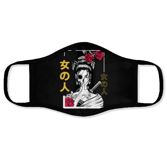 Japanese Samurai Floral Warrior Geisha Woman Face Masks