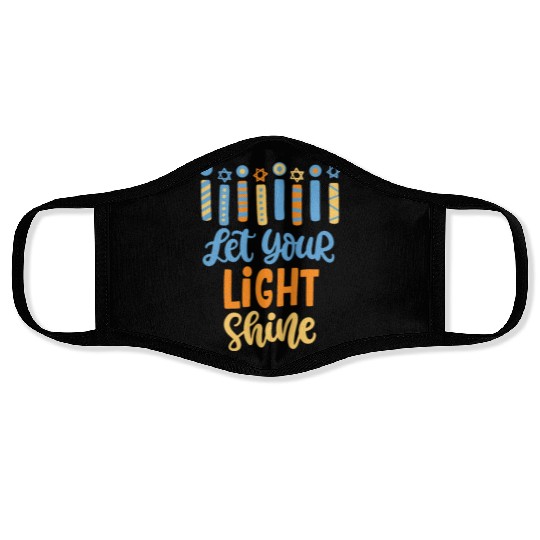 Funny Hanukkah Let Your Light Shine Menorah Adults Face Masks
