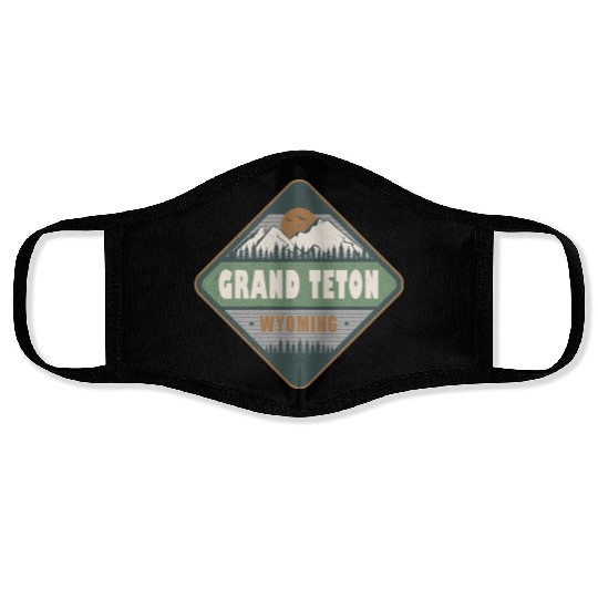 Grand Teton Wyoming US Vintage Hiking Design Face Masks