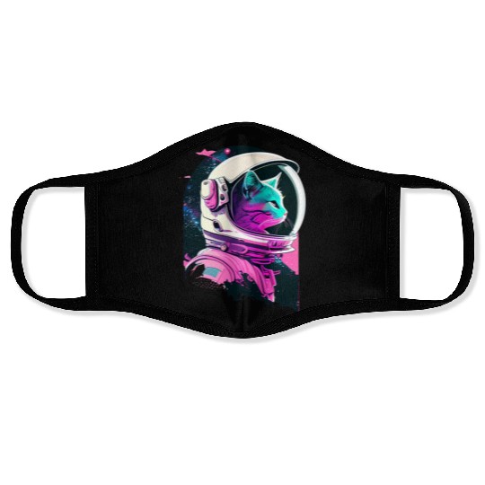 Aesthetic Vaporwave Space Cat 80s 90s Astronaut Face Masks