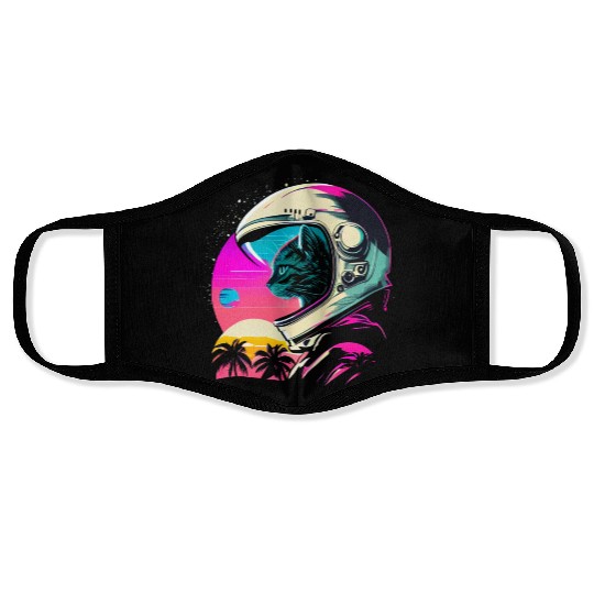 Aesthetic Vaporwave Space Cat 80s 90s Astronaut Face Masks