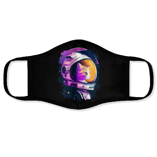 Aesthetic Vaporwave Space Cat 80s 90s Astronaut Face Masks