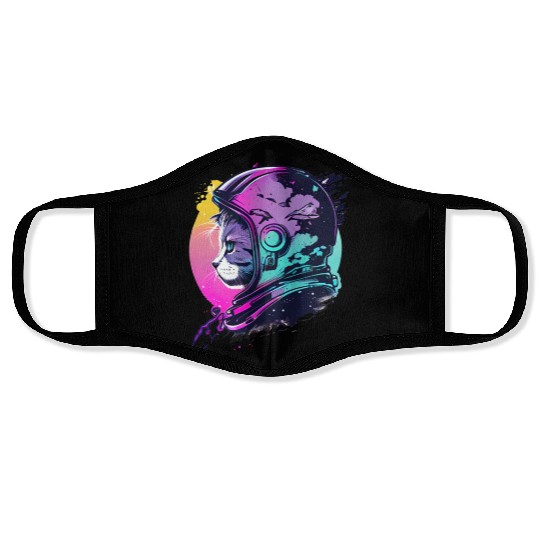 Aesthetic Vaporwave Space Cat 80s 90s Astronaut Face Masks