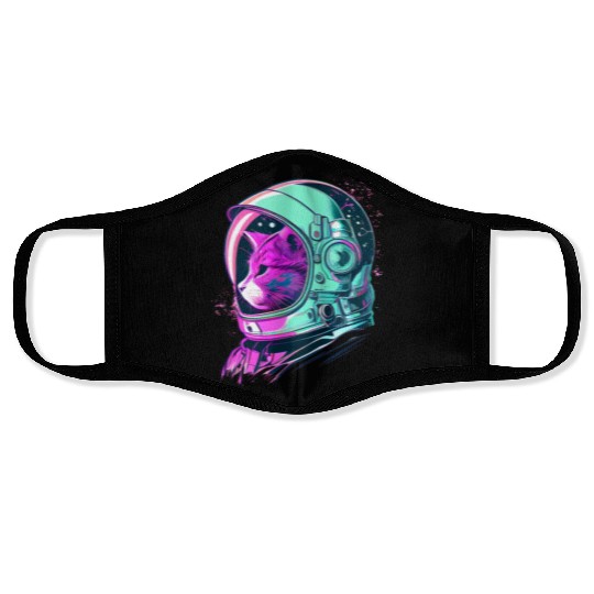 Aesthetic Vaporwave Space Cat 80s 90s Astronaut Face Masks