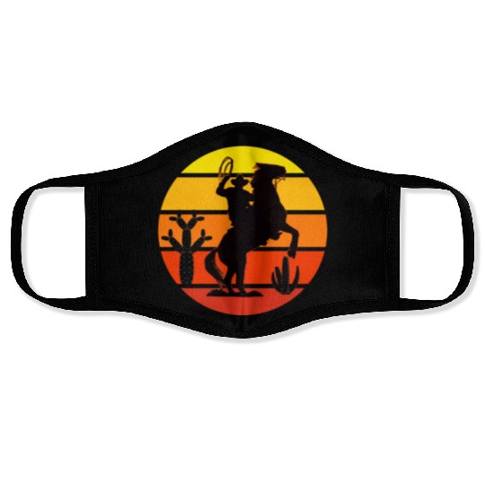 Vintage Sunset Cowboy Face Masks