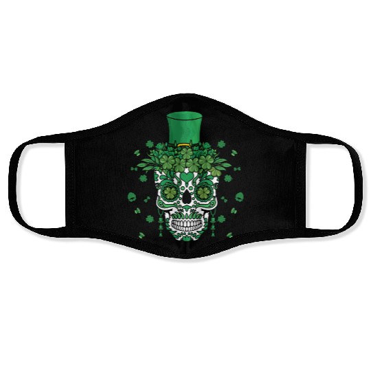 El Dia De Los Muertos St Patty's Day Irish Flower Face Masks