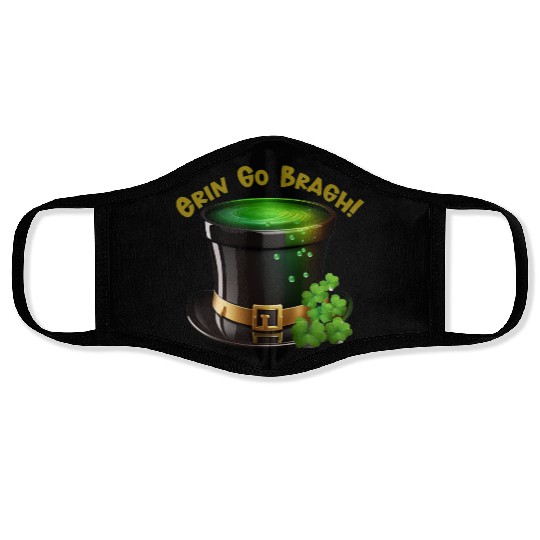 Get Lucky with this 'Erin go Bragh' Top Hat Design Face Masks