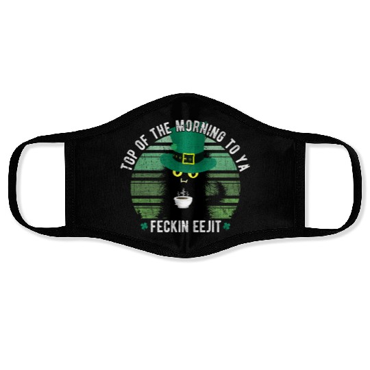 Top Of The Morning Coffee Cat St. Paddy's Day Gift Face Masks