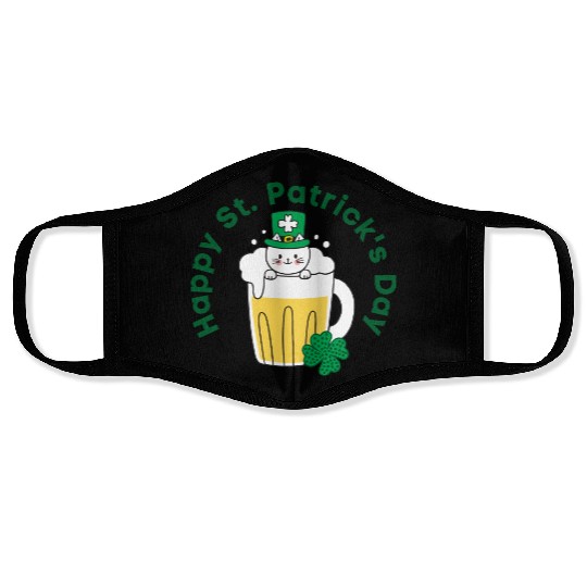 Happy St. Patrick’s Day Irish Funny Beer Cat Lover Face Masks