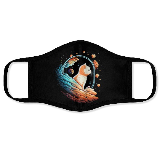 Astronaut Cat Space Cat on Galaxy Cat Lover Face Masks