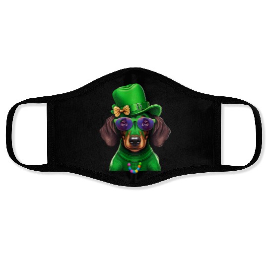 St. Patricks Day Dachshund Wiener Dog Shamrock Face Masks