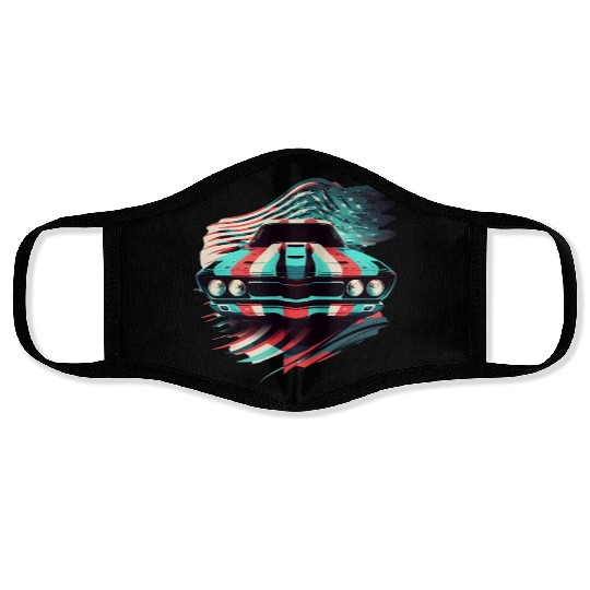 Muscle car american flag backround Face Masks