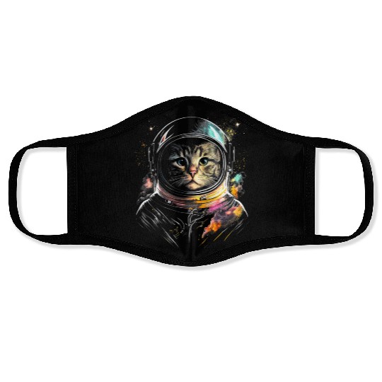 Space Cat on Galaxy Cat Lover Face Masks