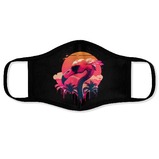 Retro Sunset Pink Flamingo Summer Design Flamingo Face Masks